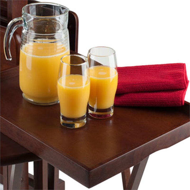 Pemberly Row 6-Piece Transitional Solid Wood Snack Table Set in Walnut