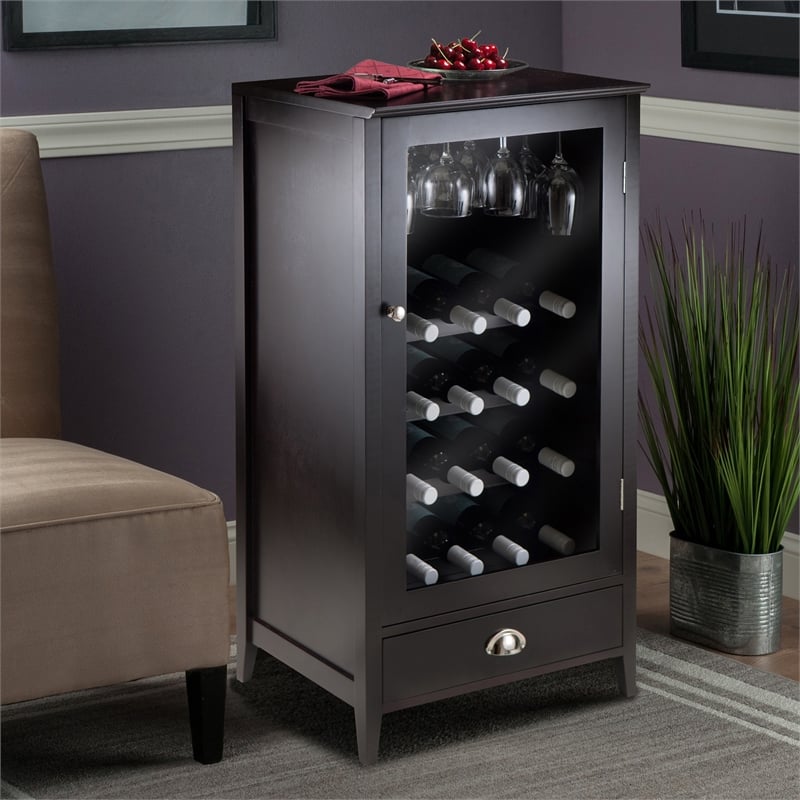 Pemberly Row Transitional Solid Wood Modular Home Bar Cabinet in Espresso