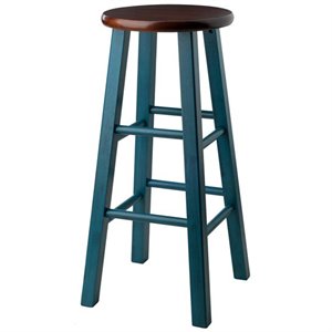Pemberly Row 29.1&quot Transitional Solid Wood Bar Stool in Rustic Teal/Walnut