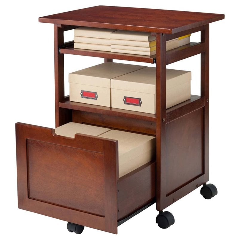 Pemberly Row Transitional Solid Wood Mobile Printer Stand in Walnut