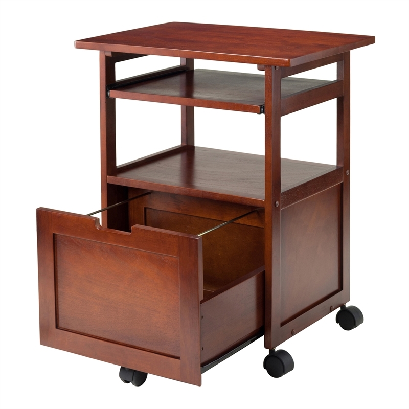 Pemberly Row Transitional Solid Wood Mobile Printer Stand in Walnut