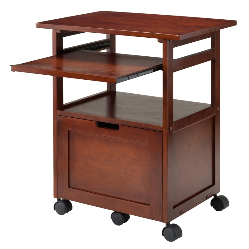 Pemberly Row Transitional Solid Wood Mobile Printer Stand in Walnut