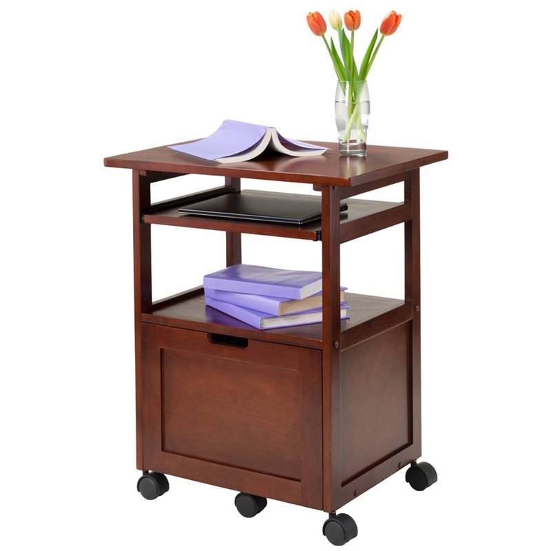 Pemberly Row Transitional Solid Wood Mobile Printer Stand in Walnut