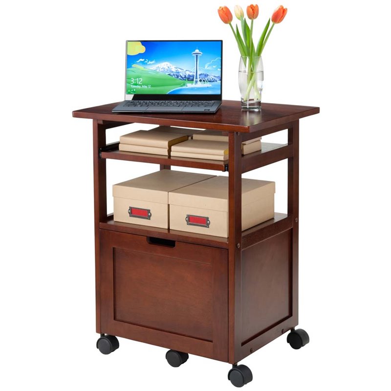 Pemberly Row Transitional Solid Wood Mobile Printer Stand in Walnut