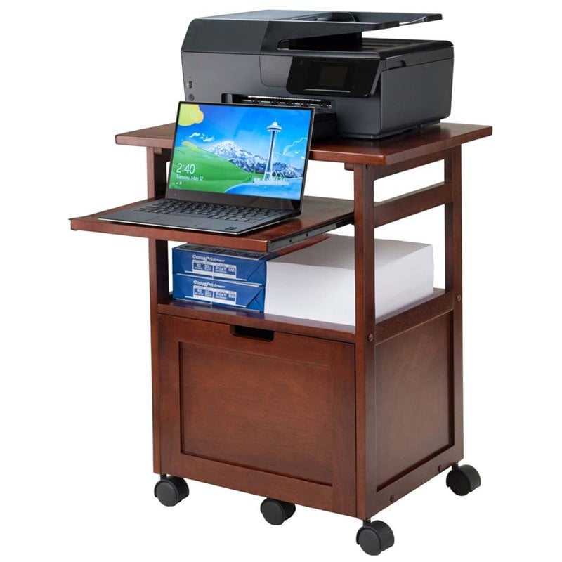 Pemberly Row Transitional Solid Wood Mobile Printer Stand in Walnut