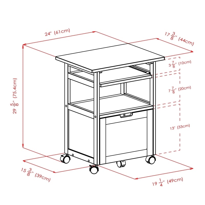 Pemberly Row Transitional Solid Wood Mobile Printer Stand in Walnut