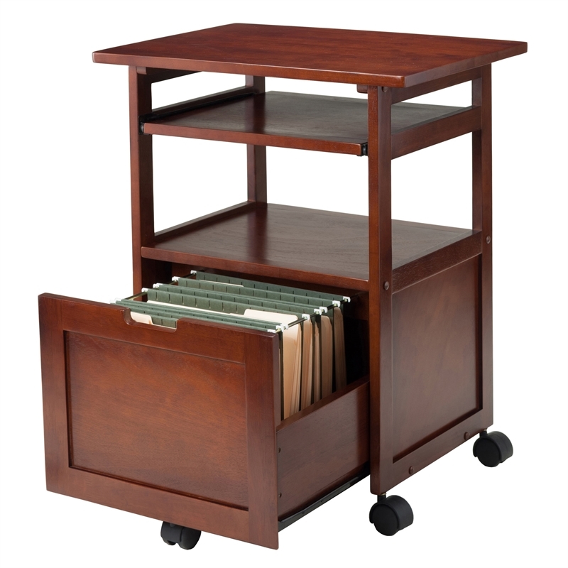 Pemberly Row Transitional Solid Wood Mobile Printer Stand in Walnut