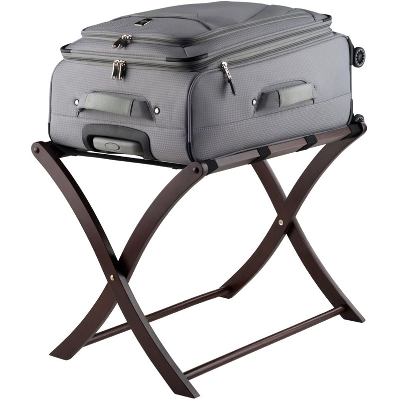 Pemberly Row Transitional Solid Wood Luggage Rack in Cappuccino