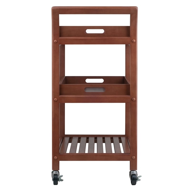 Pemberly Row Transitional Solid Wood Serving Bar Cart in Walnut