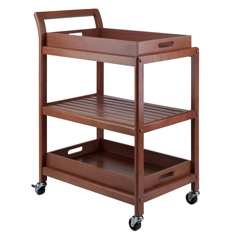 Pemberly Row Transitional Solid Wood Serving Bar Cart in Walnut