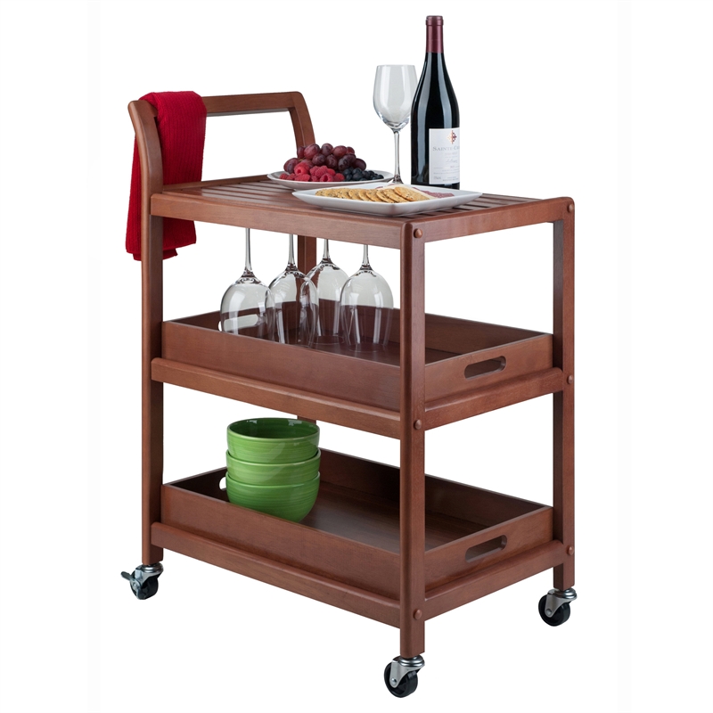 Pemberly Row Transitional Solid Wood Serving Bar Cart in Walnut