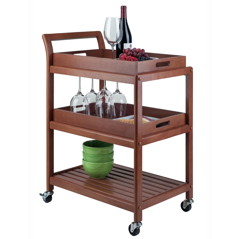 Pemberly Row Transitional Solid Wood Serving Bar Cart in Walnut