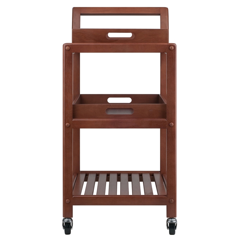 Pemberly Row Transitional Solid Wood Serving Bar Cart in Walnut