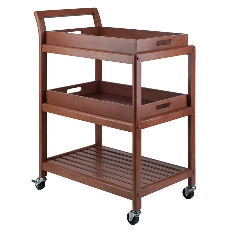 Pemberly Row Transitional Solid Wood Serving Bar Cart in Walnut