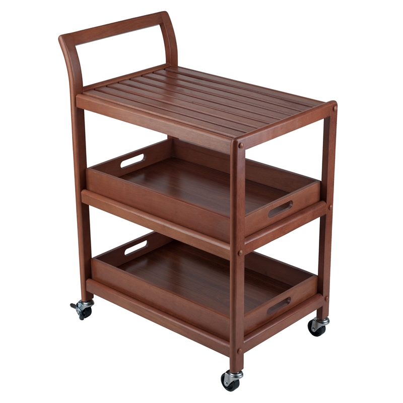 Pemberly Row Transitional Solid Wood Serving Bar Cart in Walnut