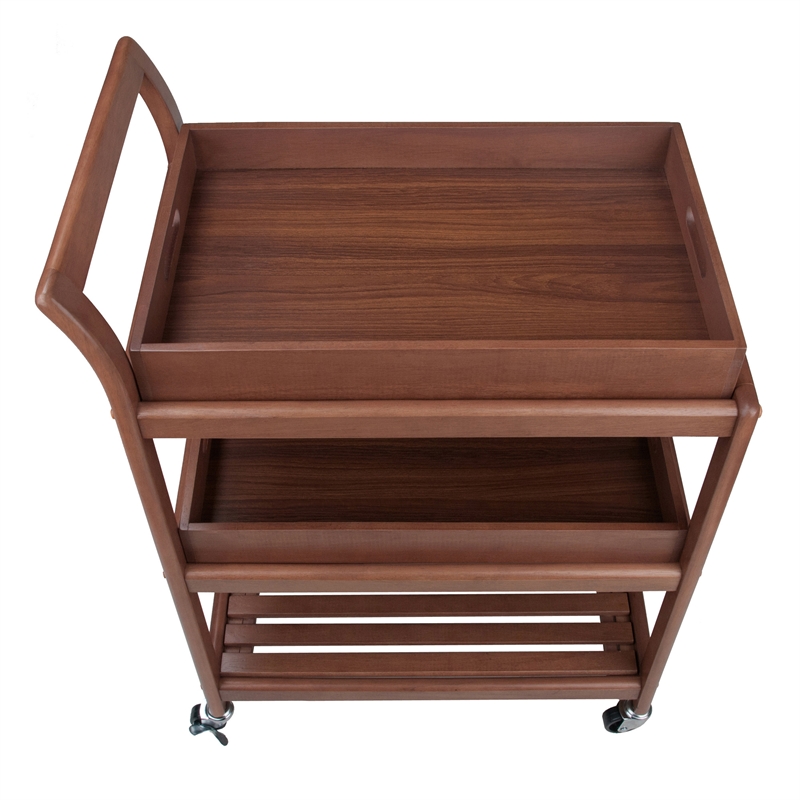Pemberly Row Transitional Solid Wood Serving Bar Cart in Walnut