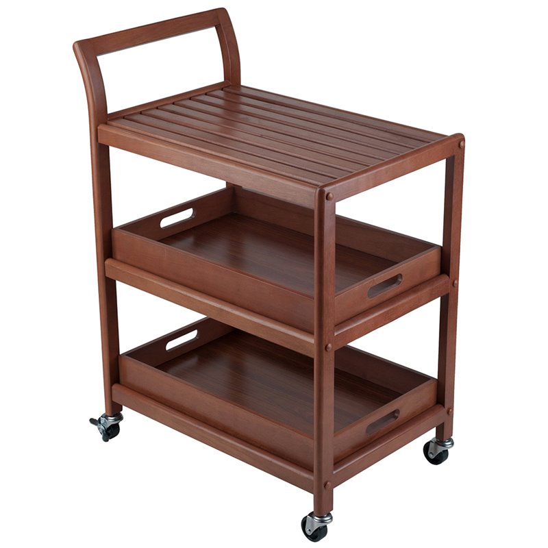 Pemberly Row Transitional Solid Wood Serving Bar Cart in Walnut