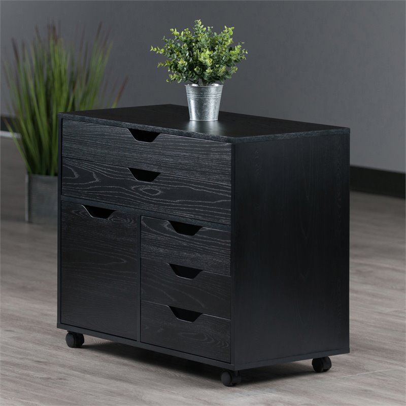 Pemberly Row 5-Drawer Contemporary Wood Mobile Storage Cabinet in Black