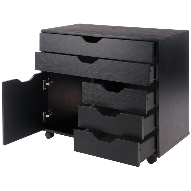 Pemberly Row 5-Drawer Contemporary Wood Mobile Storage Cabinet in Black