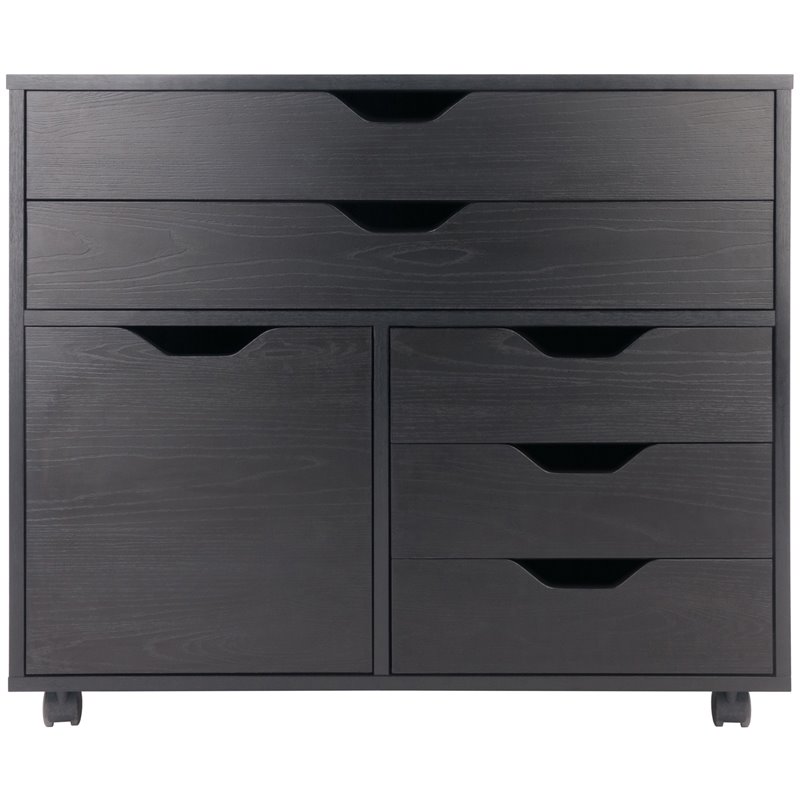 Pemberly Row 5-Drawer Contemporary Wood Mobile Storage Cabinet in Black