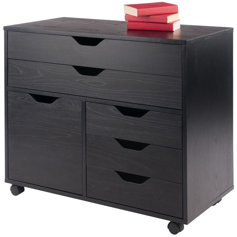 Pemberly Row 5-Drawer Contemporary Wood Mobile Storage Cabinet in Black