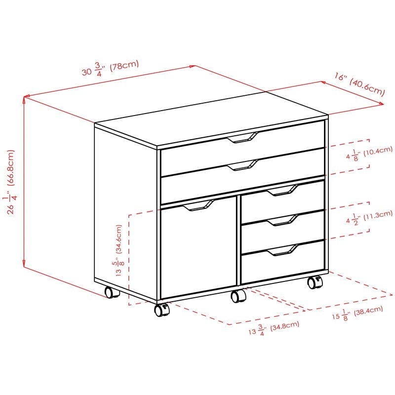 Pemberly Row 5-Drawer Contemporary Wood Mobile Storage Cabinet in Black
