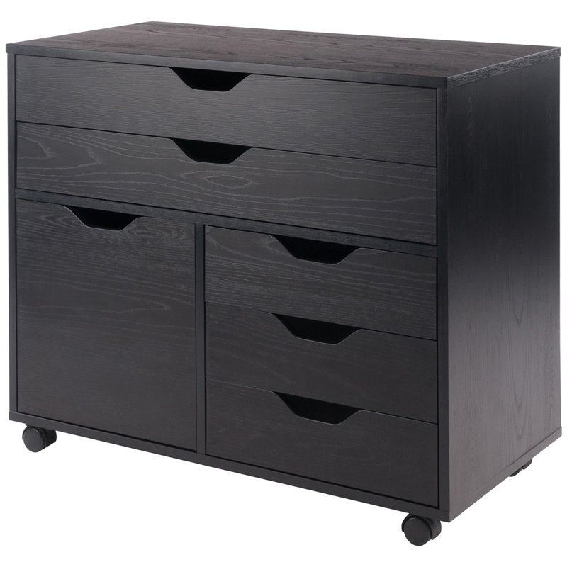 Pemberly Row 5-Drawer Contemporary Wood Mobile Storage Cabinet in Black