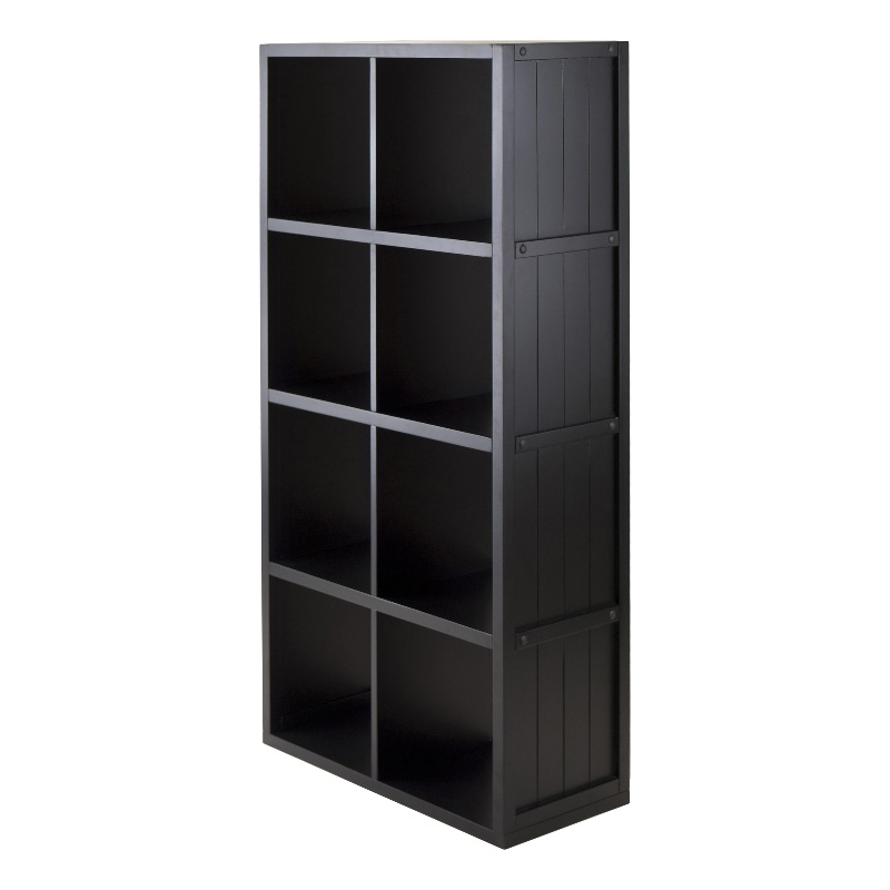 Pemberly Row 4x2 Modern Wood Storage Cabinet with Wainscoting Panel in Black