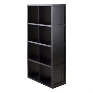 Pemberly Row 4x2 Modern Wood Storage Cabinet with Wainscoting Panel in Black
