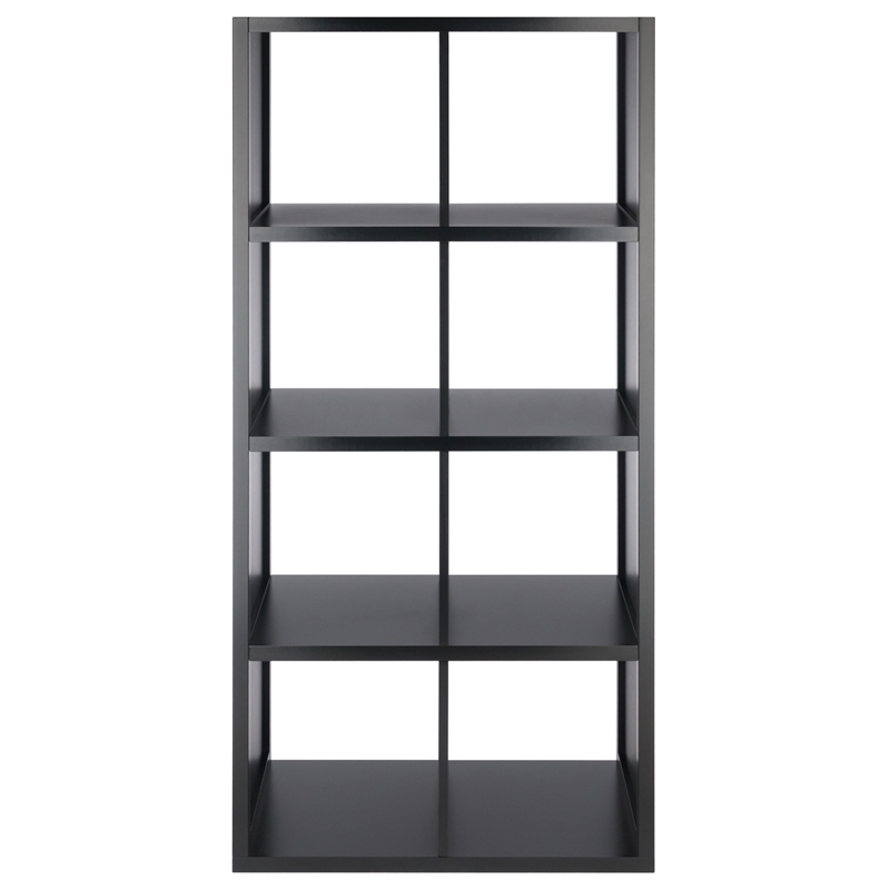 Pemberly Row 4x2 Modern Wood Storage Cabinet with Wainscoting Panel in Black