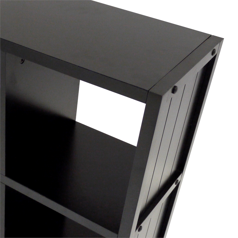 Pemberly Row 4x2 Modern Wood Storage Cabinet with Wainscoting Panel in Black