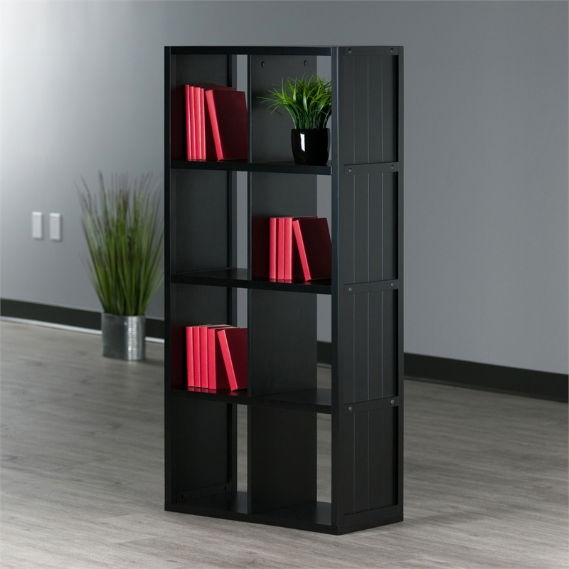 Pemberly Row 4x2 Modern Wood Storage Cabinet with Wainscoting Panel in Black