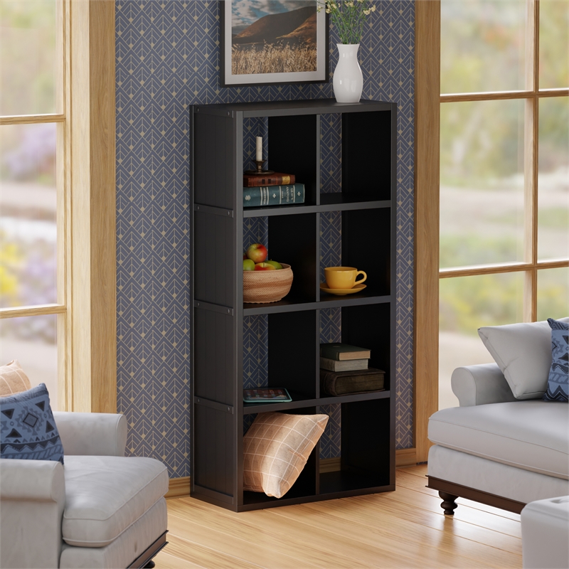 Pemberly Row 4x2 Modern Wood Storage Cabinet with Wainscoting Panel in Black
