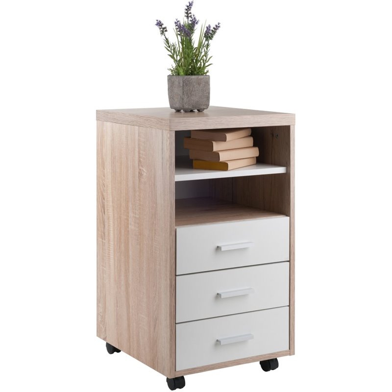 Pemberly Row 3-Drawer Modern Wood Mobile Storage Cabinet in Reclaimed Wood/White