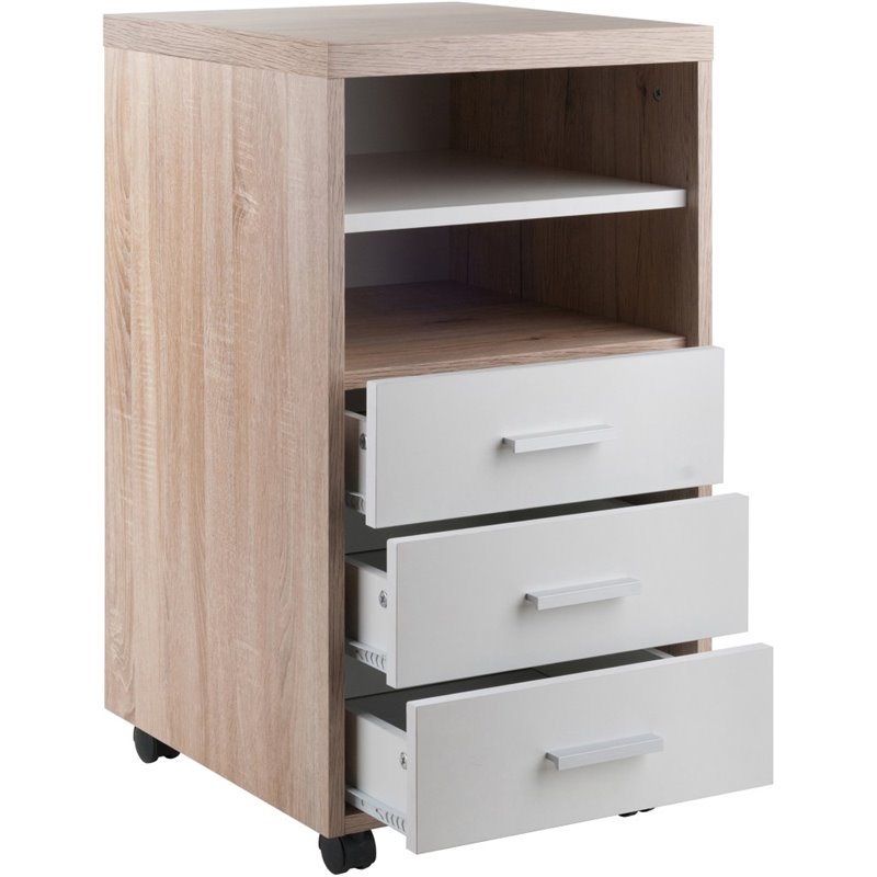 Pemberly Row 3-Drawer Modern Wood Mobile Storage Cabinet in Reclaimed Wood/White