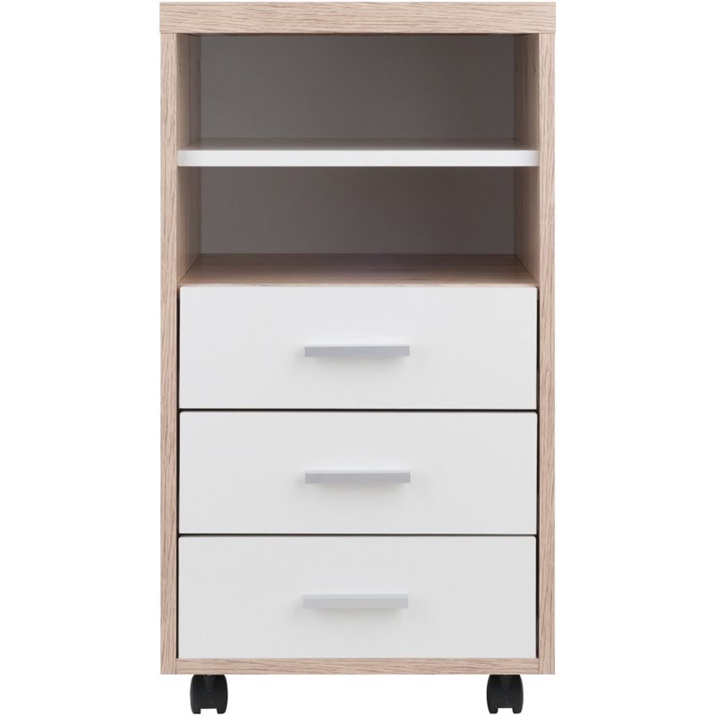 Pemberly Row 3-Drawer Modern Wood Mobile Storage Cabinet in Reclaimed Wood/White