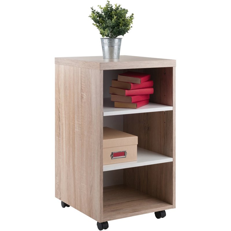 Pemberly Row 3-Shelf Wood Mobile Pedestal Bookcase in Reclaimed Wood/White