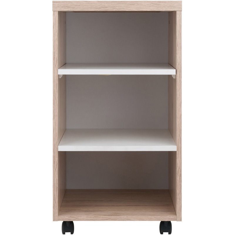 Pemberly Row 3-Shelf Wood Mobile Pedestal Bookcase in Reclaimed Wood/White