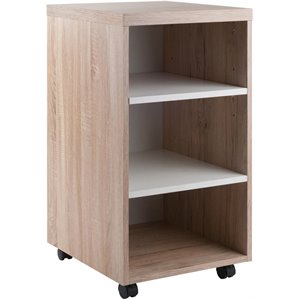 Pemberly Row 3-Shelf Wood Mobile Pedestal Bookcase in Reclaimed Wood/White