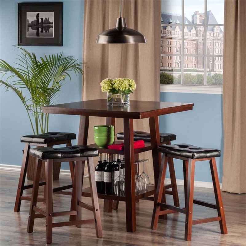 Pemberly Row 5-Piece Square Counter Height Solid Wood Dining Set in Walnut