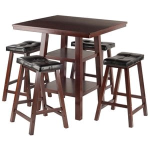 Pemberly Row 5-Piece Square Counter Height Solid Wood Dining Set in Walnut