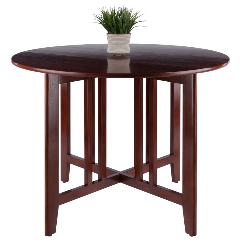 Pemberly Row Round Double Drop Leaf Solid Wood Dining Table in Antique Walnut