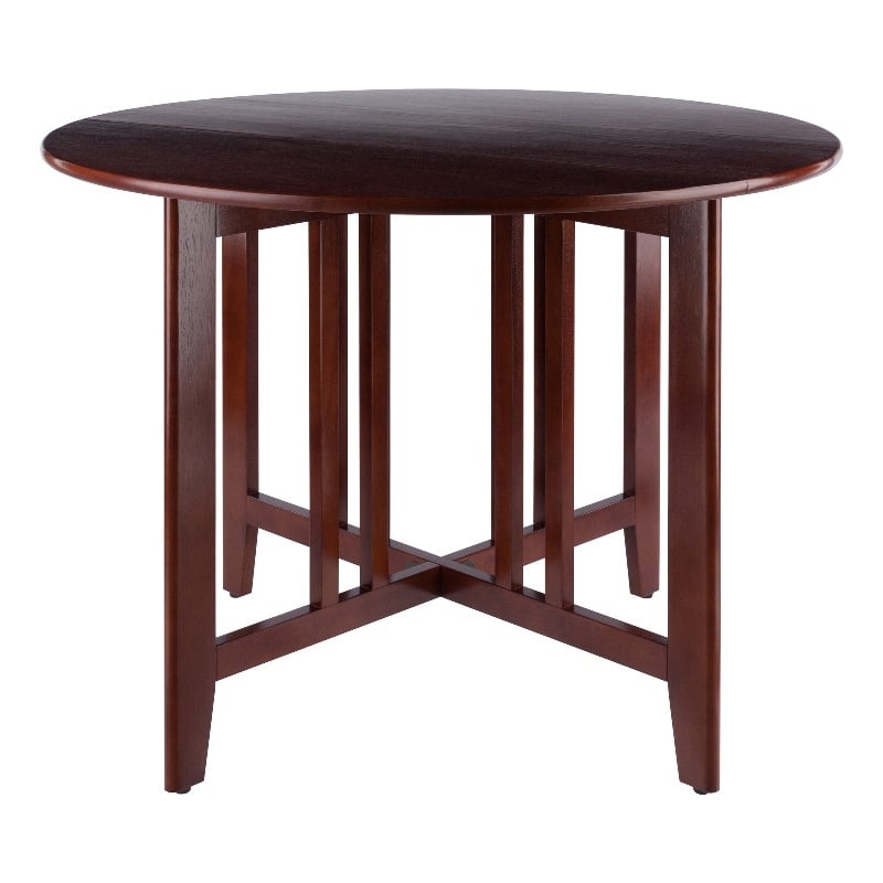 Pemberly Row Round Double Drop Leaf Solid Wood Dining Table in Antique Walnut