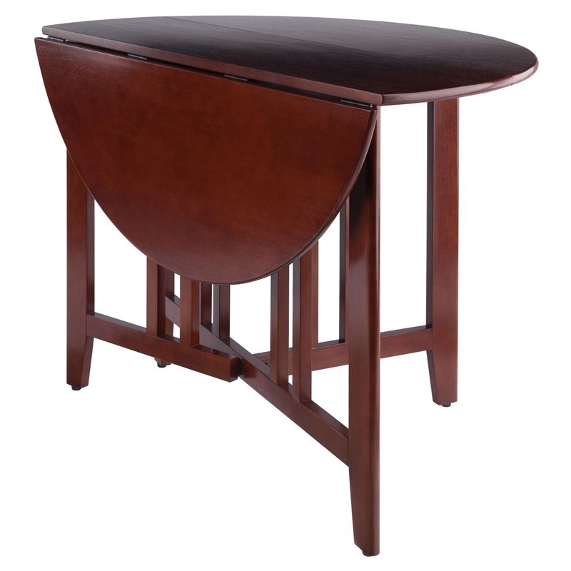 Pemberly Row Round Double Drop Leaf Solid Wood Dining Table in Antique Walnut