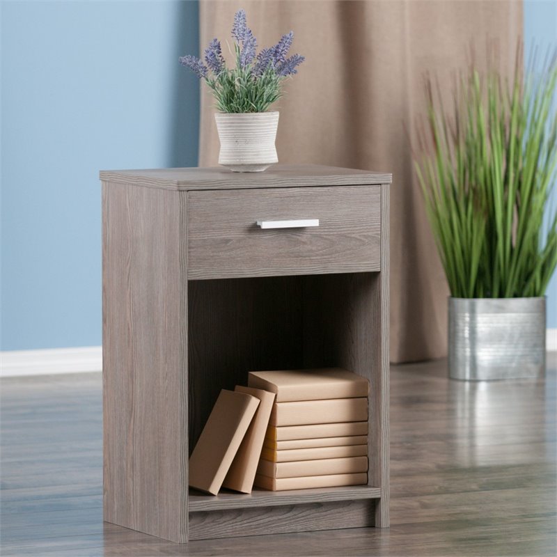 Pemberly Row Engineered Wood 1 Drawer Transitional Wooden Side Table in Ash Gray