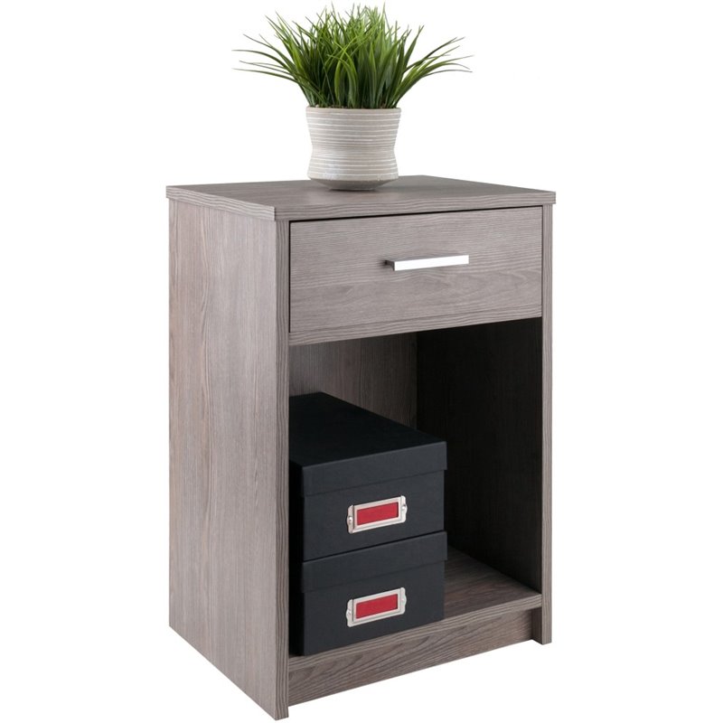 Pemberly Row Engineered Wood 1 Drawer Transitional Wooden Side Table in Ash Gray