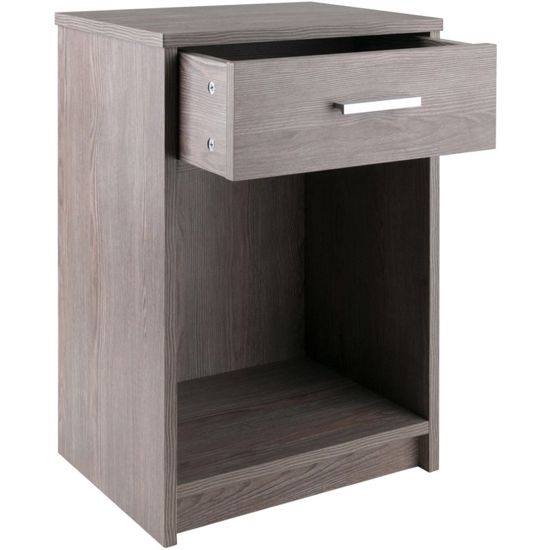 Pemberly Row Engineered Wood 1 Drawer Transitional Wooden Side Table in Ash Gray