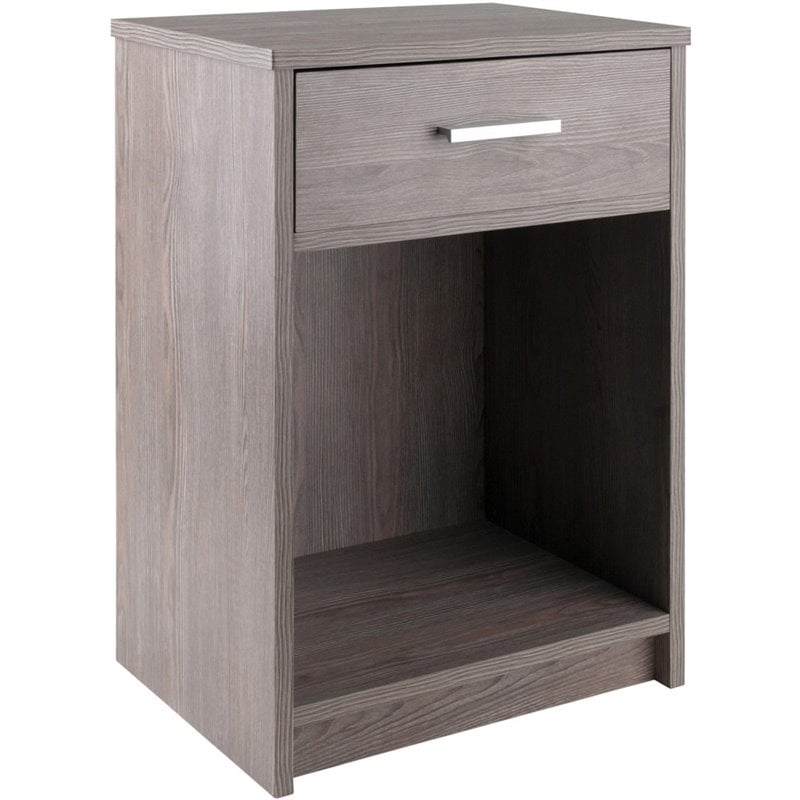 Pemberly Row Engineered Wood 1 Drawer Transitional Wooden Side Table in Ash Gray
