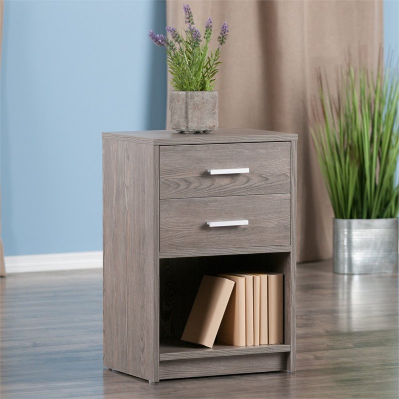 Pemberly Row 2-Drawer Transitional Wood End Table in Ash Gray