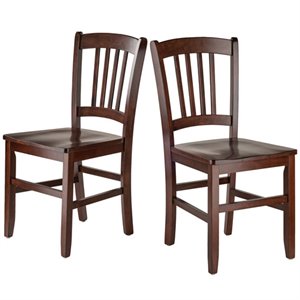 Pemberly Row 17.91&quot Slat Back Solid Wood Dining Chair in Rich Walnut (Set of 2)